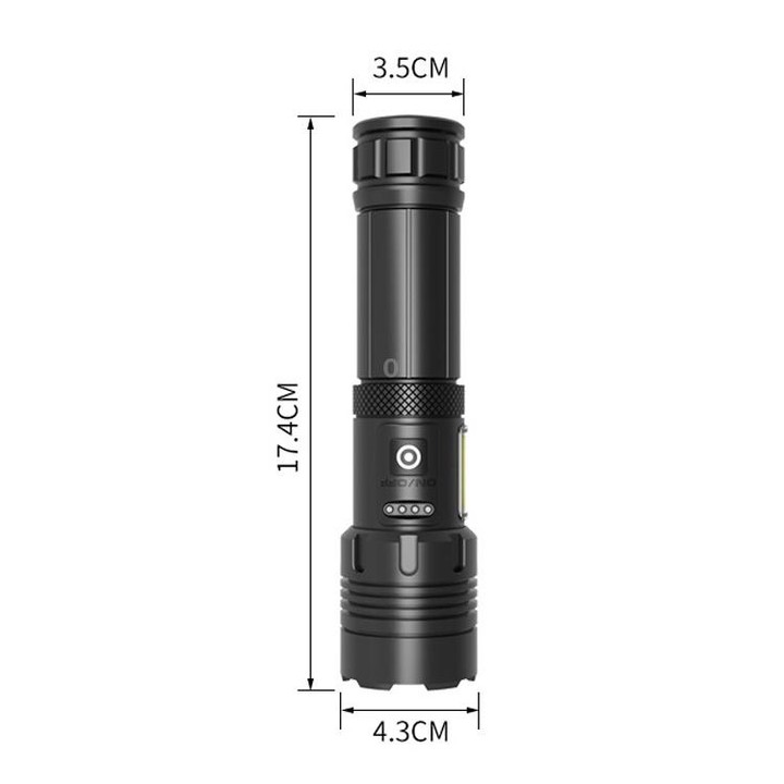 Short Style Micro USB Charging Outdoor Waterproof P70 + COB LED Flashlight, Support Power Display & Telescopic Focusing & 7-leve