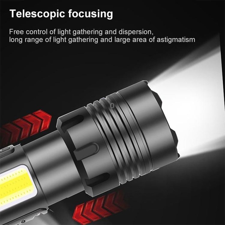 Short Style Micro USB Charging Outdoor Waterproof P70 + COB LED Flashlight, Support Power Display & Telescopic Focusing & 7-leve