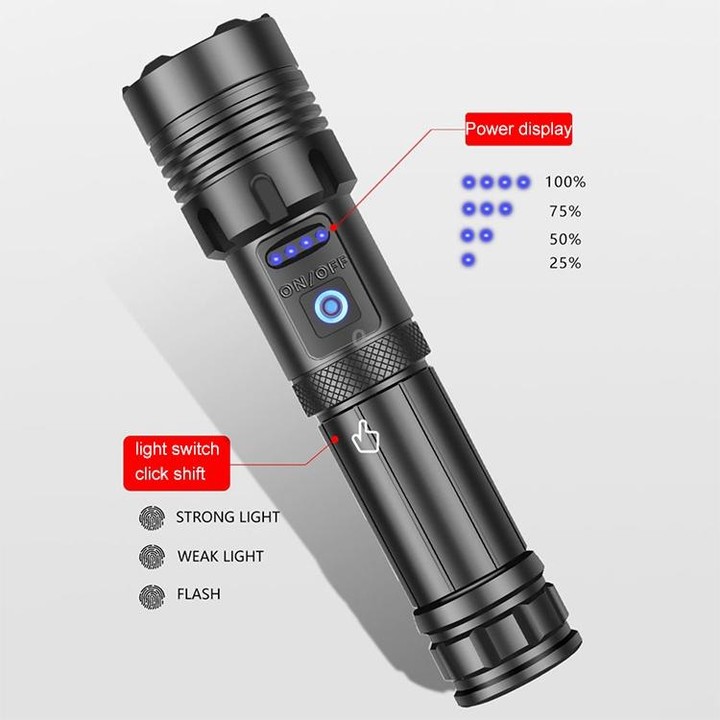 Short Style Micro USB Charging Outdoor Waterproof P70 + COB LED Flashlight, Support Power Display & Telescopic Focusing & 7-leve
