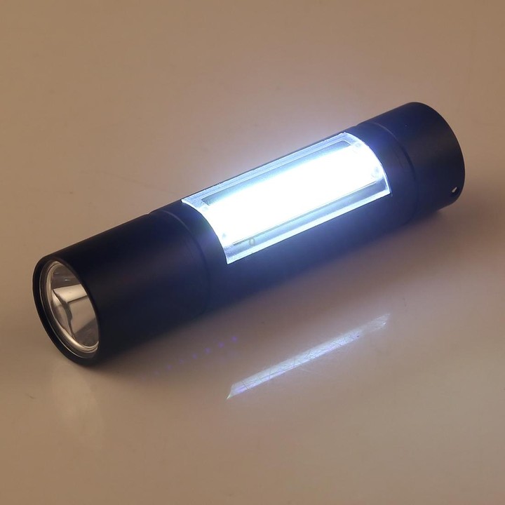A1 USB Charging Waterproof Fixed Focus XPE + COB Flashlight with 3-Modes & Storage Box