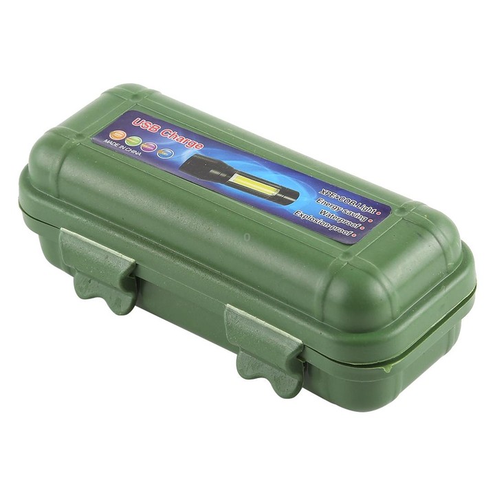 A2 USB Charging Waterproof Zoomable XPE + COB Flashlight with 3-Modes & Storage Box