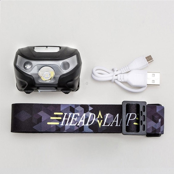 5W 4-Modes Waterproof White Light LED Head Lamp 140LM Outdoor Mini USB Charging Body Motion Sensor with USB Cable
