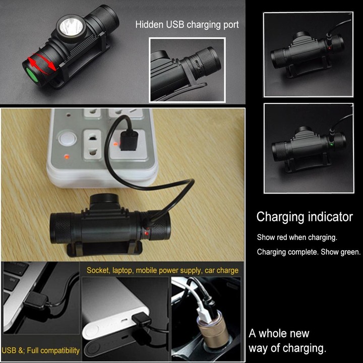 D10 5W XML-2 IPX6 Waterproof Headband Light, 1200 LM USB Charging Adjustable Outdoor LED Headlight
