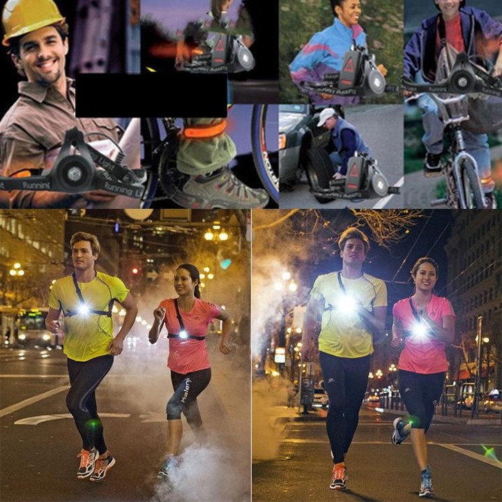 White Light Torch Outdoor Sport Running Light, LED Night Running Flashlight Warning Lights USB Charge Chest Lamp(Black)