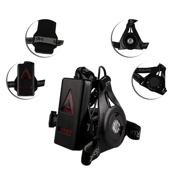 White Light Torch Outdoor Sport Running Light, LED Night Running Flashlight Warning Lights USB Charge Chest Lamp(Black)