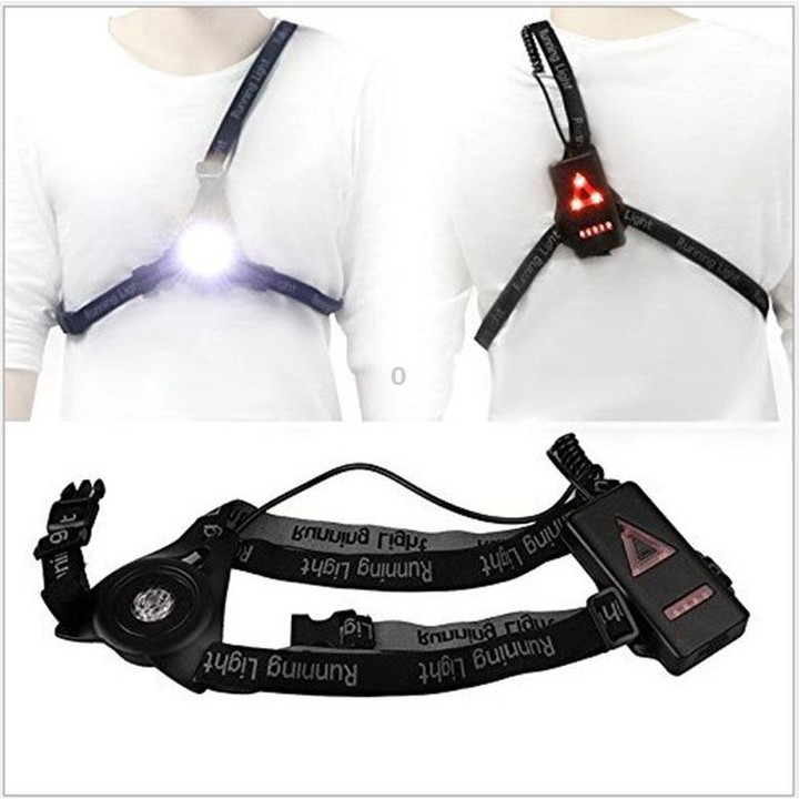 White Light Torch Outdoor Sport Running Light, LED Night Running Flashlight Warning Lights USB Charge Chest Lamp(Black)