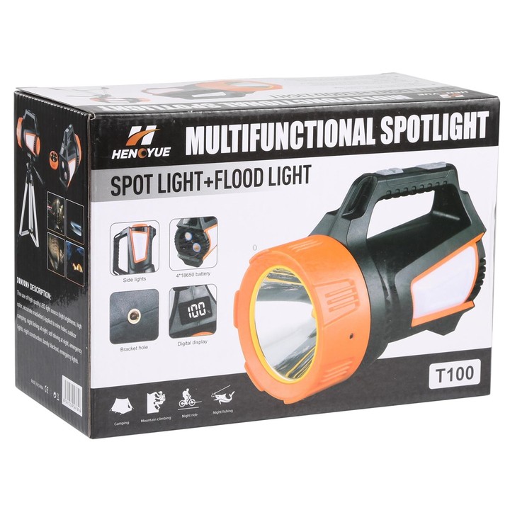T100-A Multifunctional Rechargeable Digital Display Flashlight LED Spotlight, Lumen: 1200-1500LM