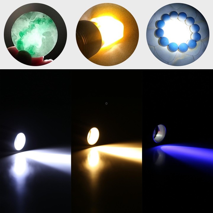 36C Type-C Charging Stepless Dimming Three Light Source Jade Identification Flashlight
