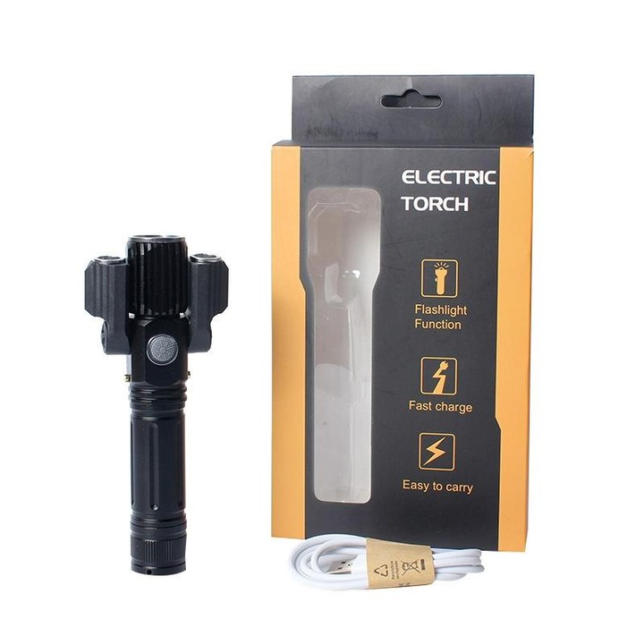 KS-738 USB Charging Waterproof T6+XPE Zoomable LED Flashlight with 4-Modes