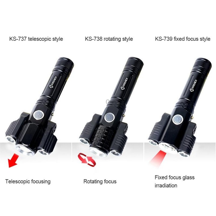 KS-739 USB Charging Waterproof T6+XPE Fixed Focus LED Flashlight with 4-Modes & 18650 lithium battery