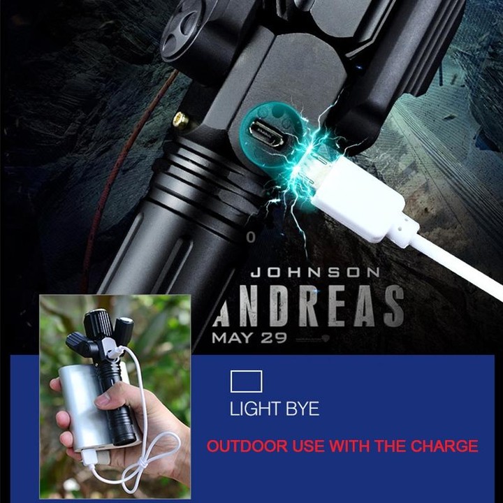 KS-738 USB Charging Waterproof T6+XPE Zoomable LED Flashlight with 4-Modes & 18650 lithium battery