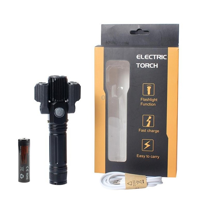 KS-738 USB Charging Waterproof T6+XPE Zoomable LED Flashlight with 4-Modes & 18650 lithium battery