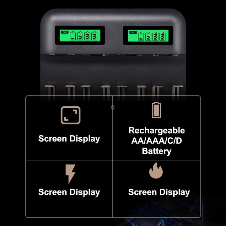 5V 2A USB 8 Slot Battery Charger for AA & AAA & C / D Battery, with LCD Display