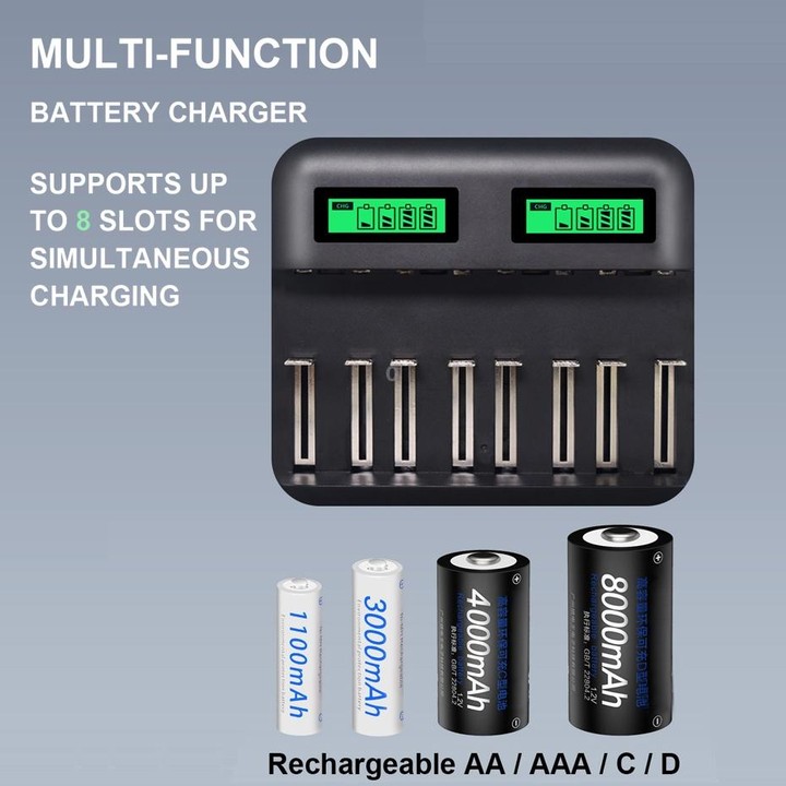 5V 2A USB 8 Slot Battery Charger for AA & AAA & C / D Battery, with LCD Display
