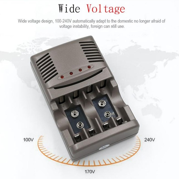 AC 100-240V 4 Slot Battery Charger for AA & AAA & 9V Ni-MH Battery, EU Plug