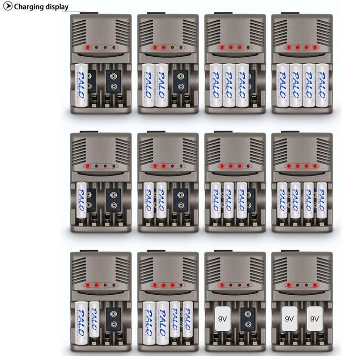 AC 100-240V 4 Slot Battery Charger for AA & AAA & 9V Ni-MH Battery, EU Plug