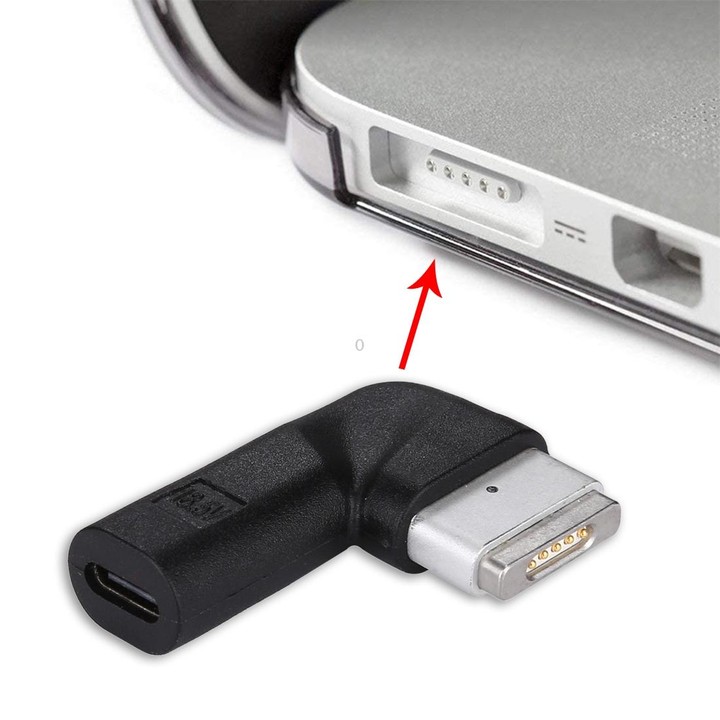 USB-C / Type-C Female to 5 Pin MagSafe 2 (T-Shaped) Male Charge Adapter(Black)
