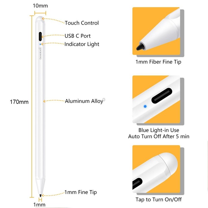 1.4-2.3mm Magnetic Design Superfine Nib Prevent Accidental Touch Handwritten Capacitive Screen Stylus Pen(White)