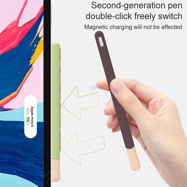 LOVE MEI For Apple Pencil 2 Stripe Design Stylus Pen Silicone Protective Case Cover (Green)