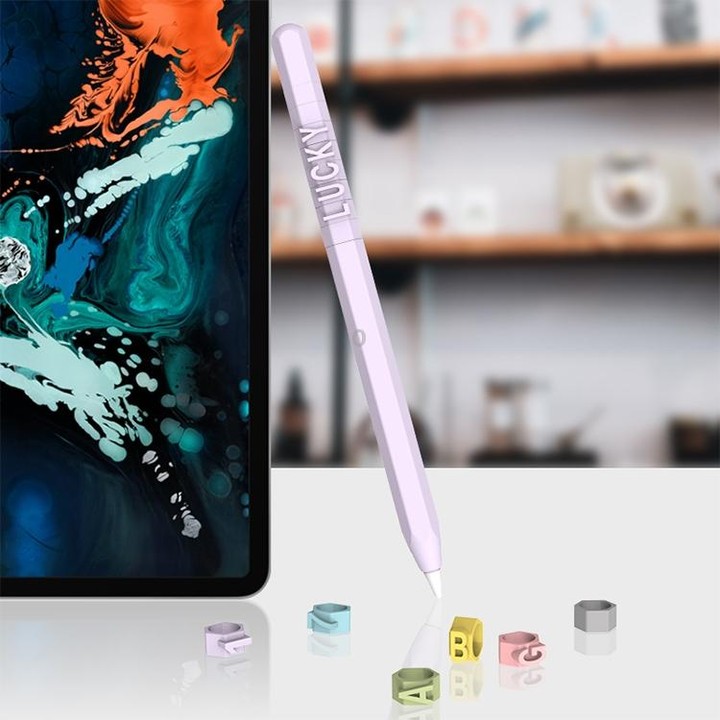 LOVE MEI For Apple Pencil 2 Number Letter Design Stylus Pen Silicone Protective Case Cover (Pink)