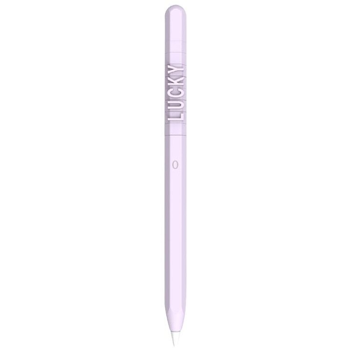 LOVE MEI For Apple Pencil 2 Number Letter Design Stylus Pen Silicone Protective Case Cover (Purple)