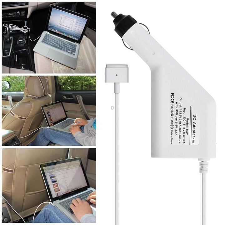45W 14.85V 3.05A 5 Pin T Style MagSafe 2 Car Charger with 1 USB Port for Apple Macbook A1466 / A1436 / A1465 / A1435 / MD224 / M