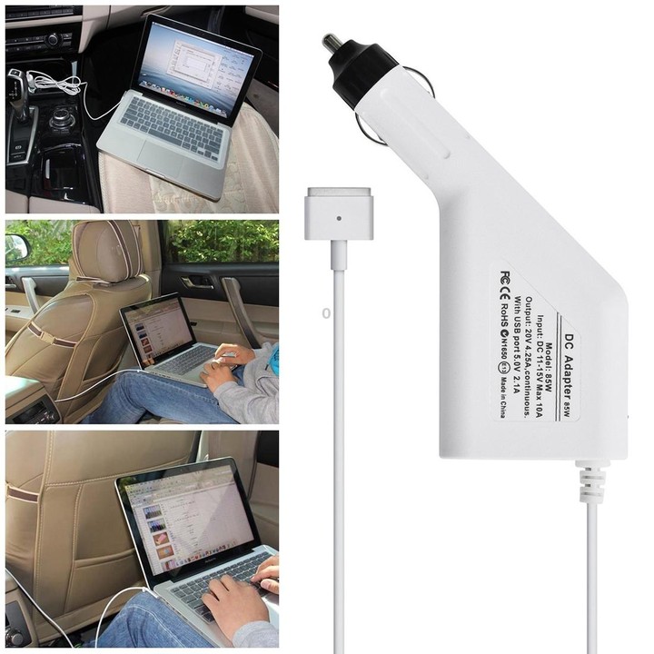 85W 20V 4.25A 5 Pin T Style MagSafe 2 Car Charger with 1 USB Port for Apple Macbook A1398 / A1424 / MC975 / MC976 / ME664 / ME66