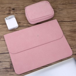 2 in 1 Horizontal Matte Leather Laptop Inner Bag + Power Bag for MacBook 12 inch A1534 (2015 - 2017)(Pink)