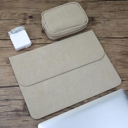 2 in 1 Horizontal Matte Leather Laptop Inner Bag + Power Bag for MacBook 12 inch A1534 (2015 - 2017)(Light Grey)