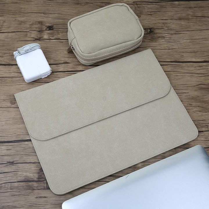 2 in 1 Horizontal Matte Leather Laptop Inner Bag + Power Bag for MacBook 12 inch A1534 (2015 - 2017)(Light Grey)