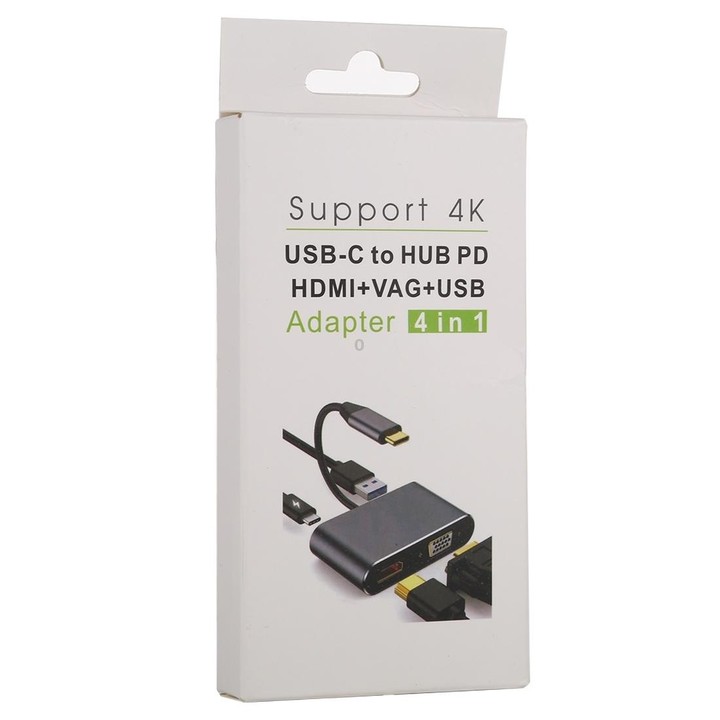 4 in 1 USB / Type-C to 4K HDMI + VGA + USB 3.0 Interface Multifunction Adapter