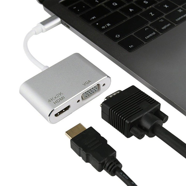 4 in 1 USB / Type-C to 4K HDMI + VGA + USB 3.0 Interface Multifunction Adapter