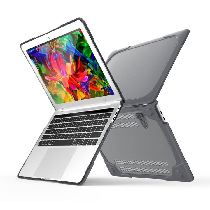 For Macbook Pro 13.3 inch (A1708) & with Touchbar (A1706) Laptop TPU + PC Folding Shockproof Protective Case with Holder(Grey)