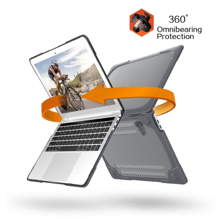 For Macbook Pro 13.3 inch (A1708) & with Touchbar (A1706) Laptop TPU + PC Folding Shockproof Protective Case with Holder(Grey)