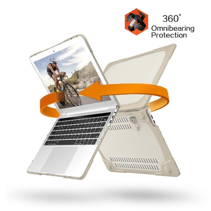For Macbook Pro 13.3 inch (A1708) & with Touchbar (A1706) Laptop TPU + PC Folding Shockproof Protective Case with Holder(Khaki)