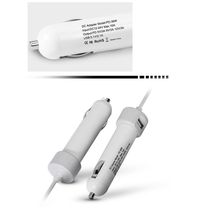 36W 5V 9V 12V 15V 3A DC USB-C / Type-C Car Adapter with 1 USB Port for Apple Macbook A1534, Length: 2m(White)