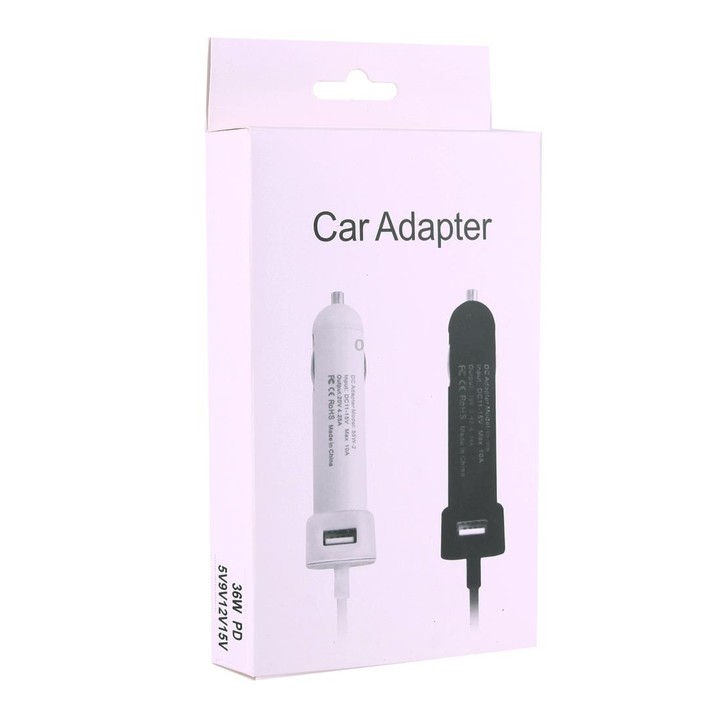 36W 5V 9V 12V 15V 3A DC USB-C / Type-C Car Adapter with 1 USB Port for Apple Macbook A1534, Length: 2m(White)