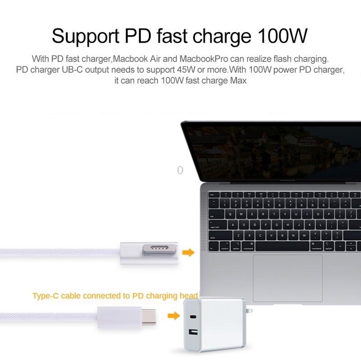 45W / 65W / 85W / 100W 5 Pin MagSafe 1 (L-Shaped) to USB-C / Type-C PD Charging Cable