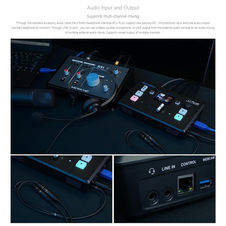 FEELWORLD L1 PLUS Multi-camera Video Mixer Switcher Touch Screen PTZ Control USB3.0 Fast Streaming Switcher (US Plug)