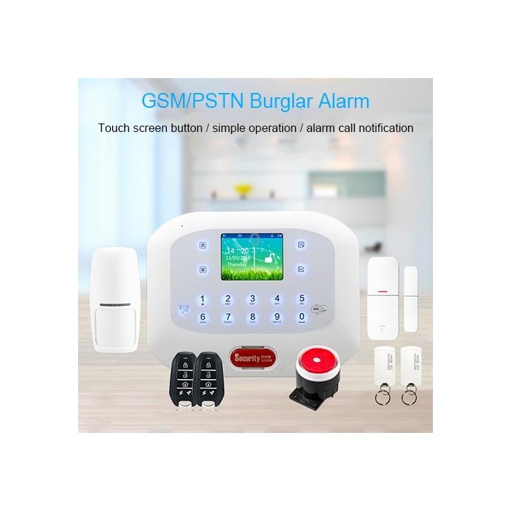 DY-GSM50A 8 in 1 Kit 315MHz / 433MHz Wireless GSM/PSTN Intelligent Anti-Burglar Alarm System, Touch Panel LCD Screen(White)