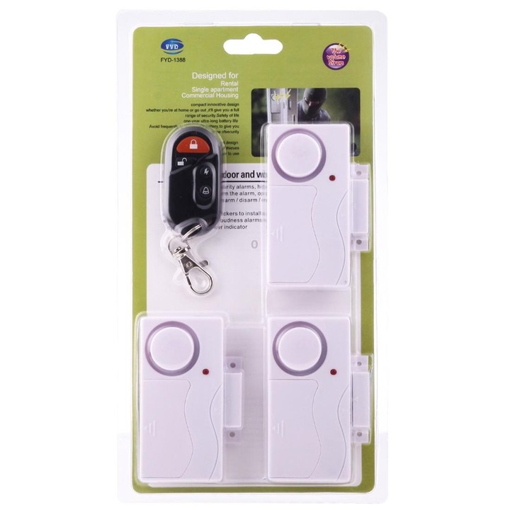 Home Security Wireless Remote Control Door Window Siren Magnetic Sensor Alarm Warning, 1 Remote Controller + 3 Magnetic Sensors