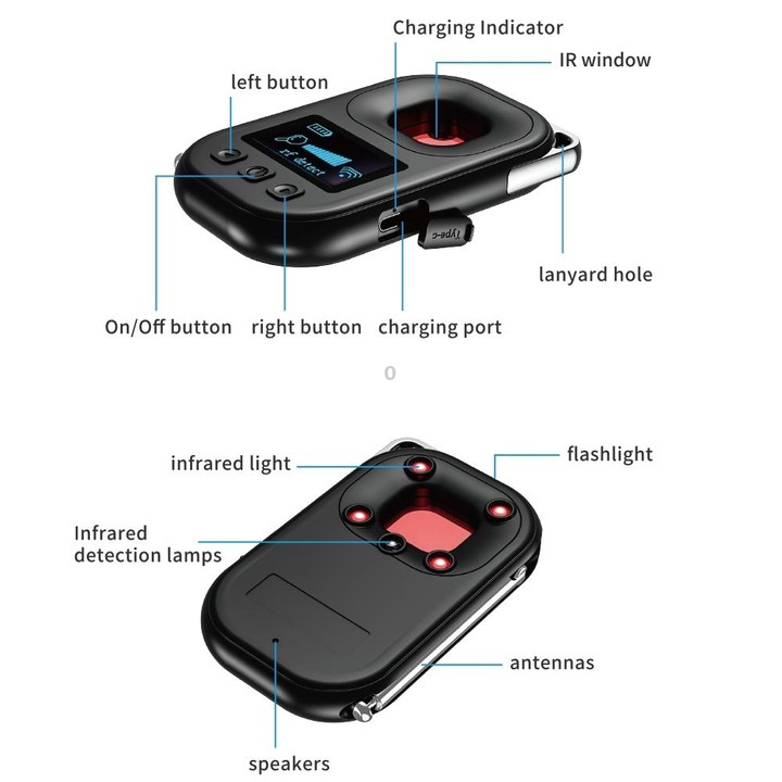 T03 Multi-function Camera Detector Scanner Anti-Peep Eavesdropping Anti-Monitoring Signal Detector (Black)