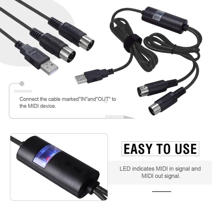 WERSI UM-18 USB MIDI Cable MidiPort Midi Cable Electric Piano Electronic Drum Music Editing Line, Length: 2m(Red)