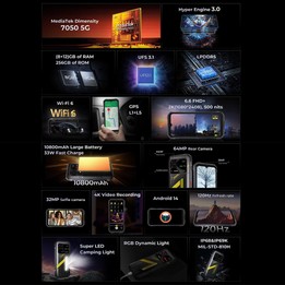 [HK Warehouse] HOTWAV Hyper 7 Rugged Phone, 8GB+256GB, 10800mAh, 6.6 inch Android 14 MediaTek Dimensity 7050 5G, Network: 5G, OT