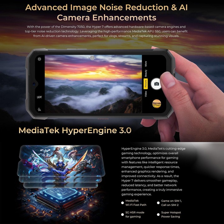 [HK Warehouse] HOTWAV Hyper 7 Rugged Phone, 8GB+256GB, 10800mAh, 6.6 inch Android 14 MediaTek Dimensity 7050 5G, Network: 5G, OT