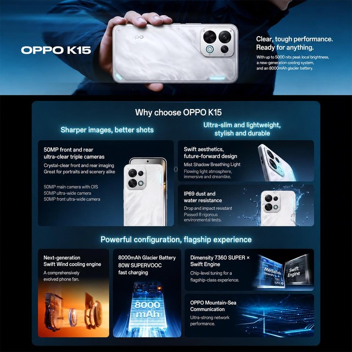 OPPO K15, 12GB+256GB, Screen Fingerprint, 6.59 inch ColorOS 16.0 Android 16 Dimensity 7360 SUPER Octa Core, NFC, Network: 5G (Wh