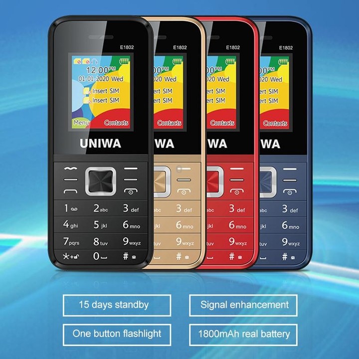 UNIWA E1802 Mobile Phone, 1.77 inch, 1800mAh Battery, SC6531DA, 21 Keys, Support Bluetooth, FM, MP3, MP4, GSM, Dual SIM(Black)