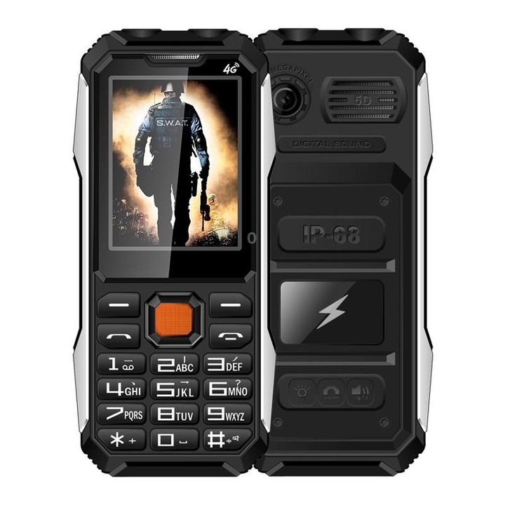 A6 Triple Proofing Elder Phone, Waterproof Shockproof Dustproof, 6800mAh Battery, 2.4 inch, 21 Keys, Bluetooth, LED Flashlight,