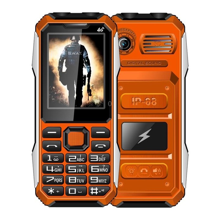 A6 4G Full Network Triple Proofing Elder Phone, Waterproof Shockproof Dustproof, 6800mAh Battery, 2.4 inch, 21 Keys, LED Flashli