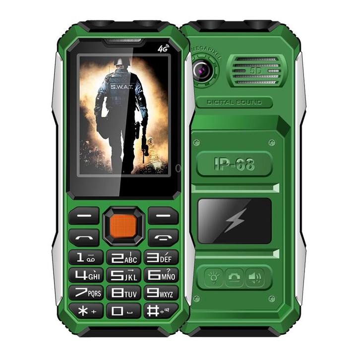 A6 4G Full Network Triple Proofing Elder Phone, Waterproof Shockproof Dustproof, 6800mAh Battery, 2.4 inch, 21 Keys, LED Flashli